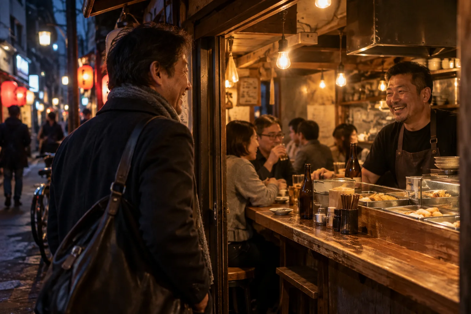 飲食店が並ぶ街を歩き、自分に合うお店を探す様子(イメージ・掲載店舗の実写ではありません)