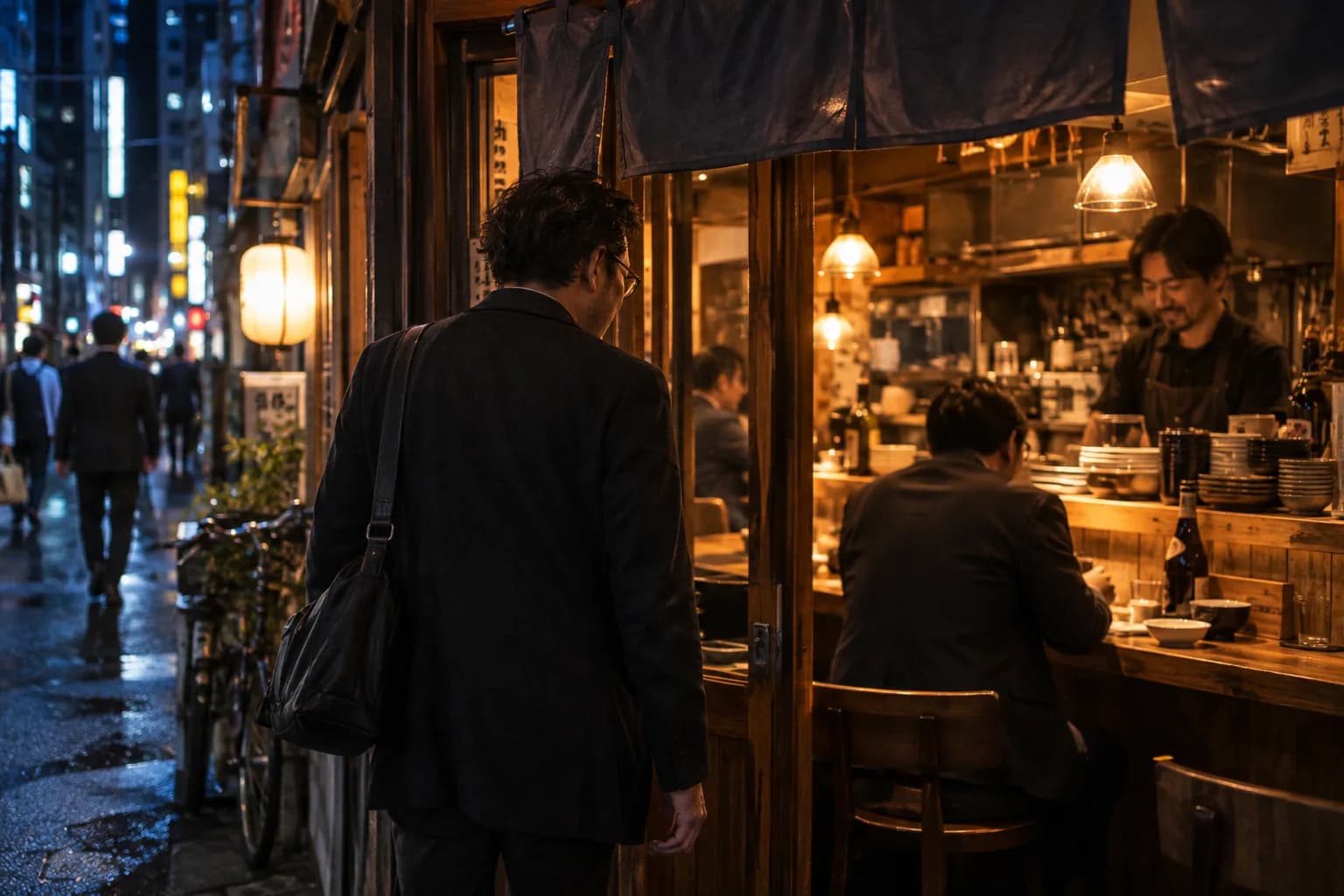 飲食店が並ぶ街を歩き、自分に合うお店を探す様子(イメージ・掲載店舗の実写ではありません)