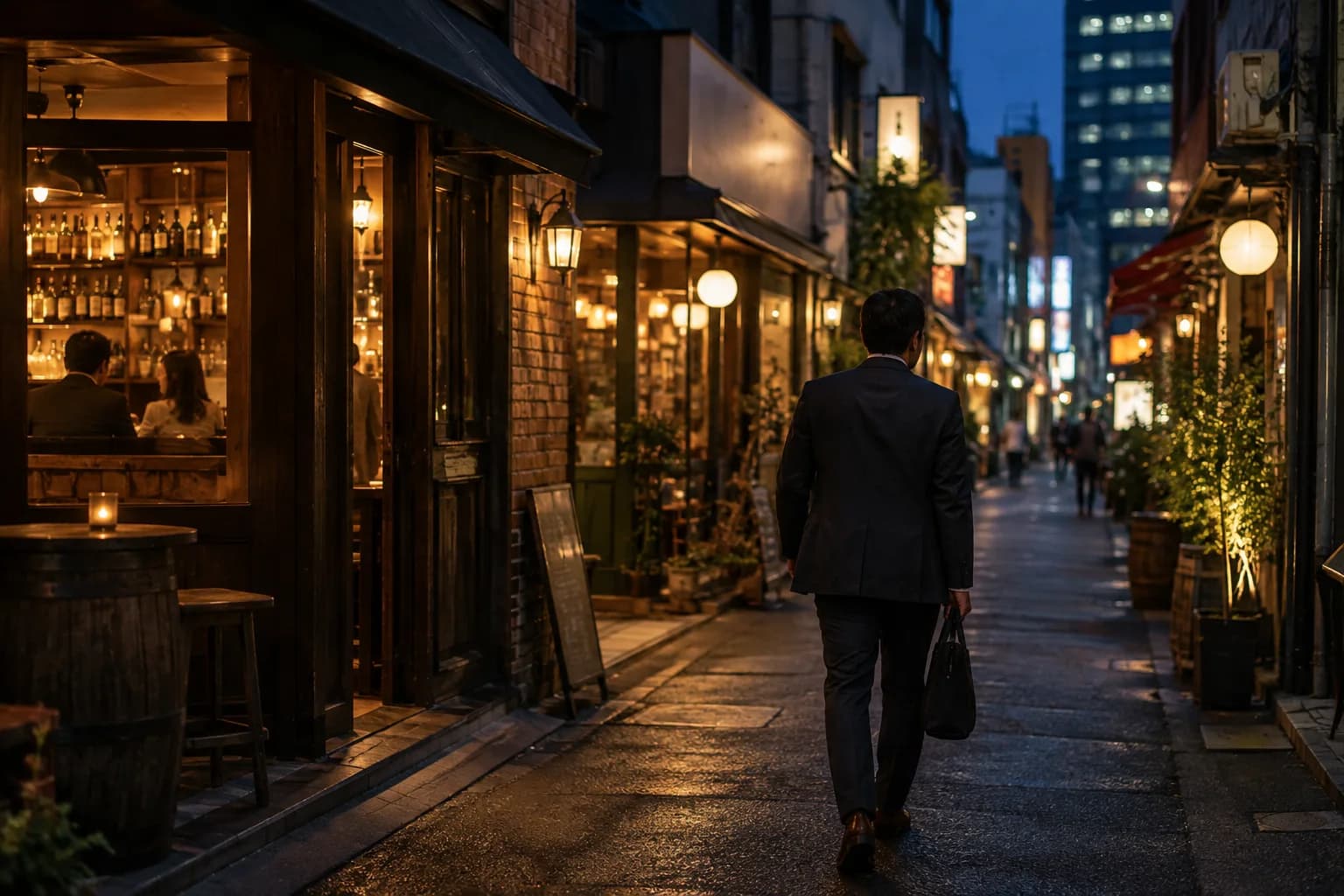 飲食店が並ぶ街を歩き、自分に合うお店を探す様子(イメージ・掲載店舗の実写ではありません)