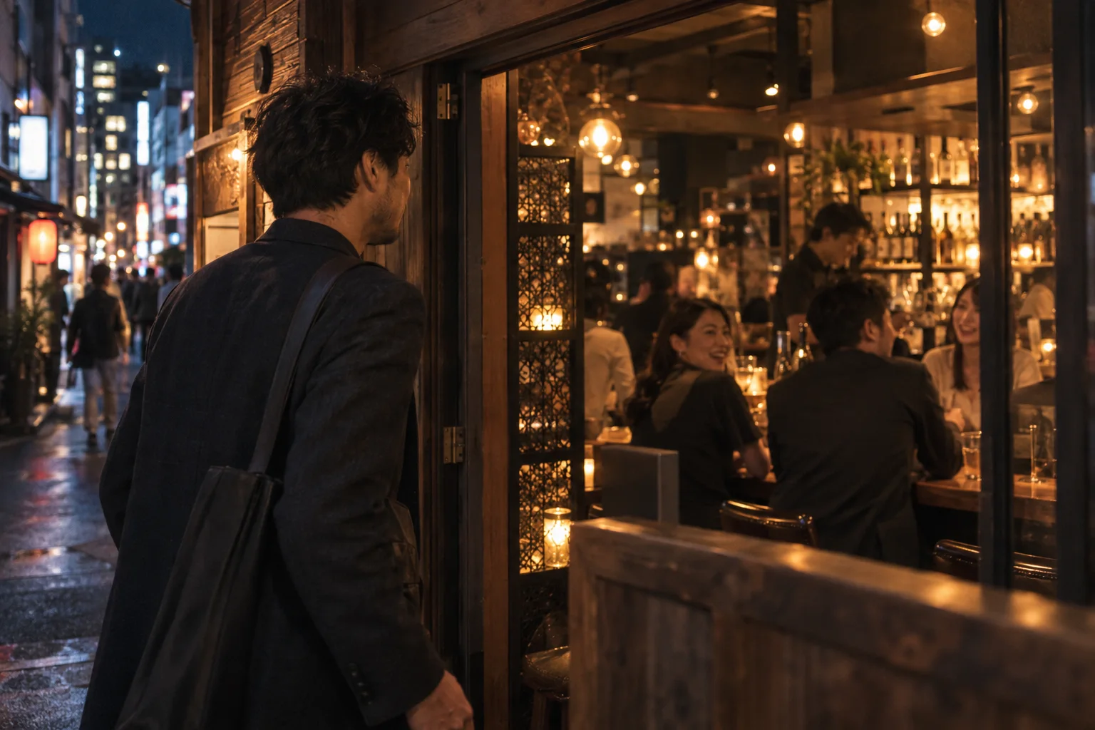 飲食店が並ぶ街を歩き、自分に合うお店を探す様子(イメージ・掲載店舗の実写ではありません)