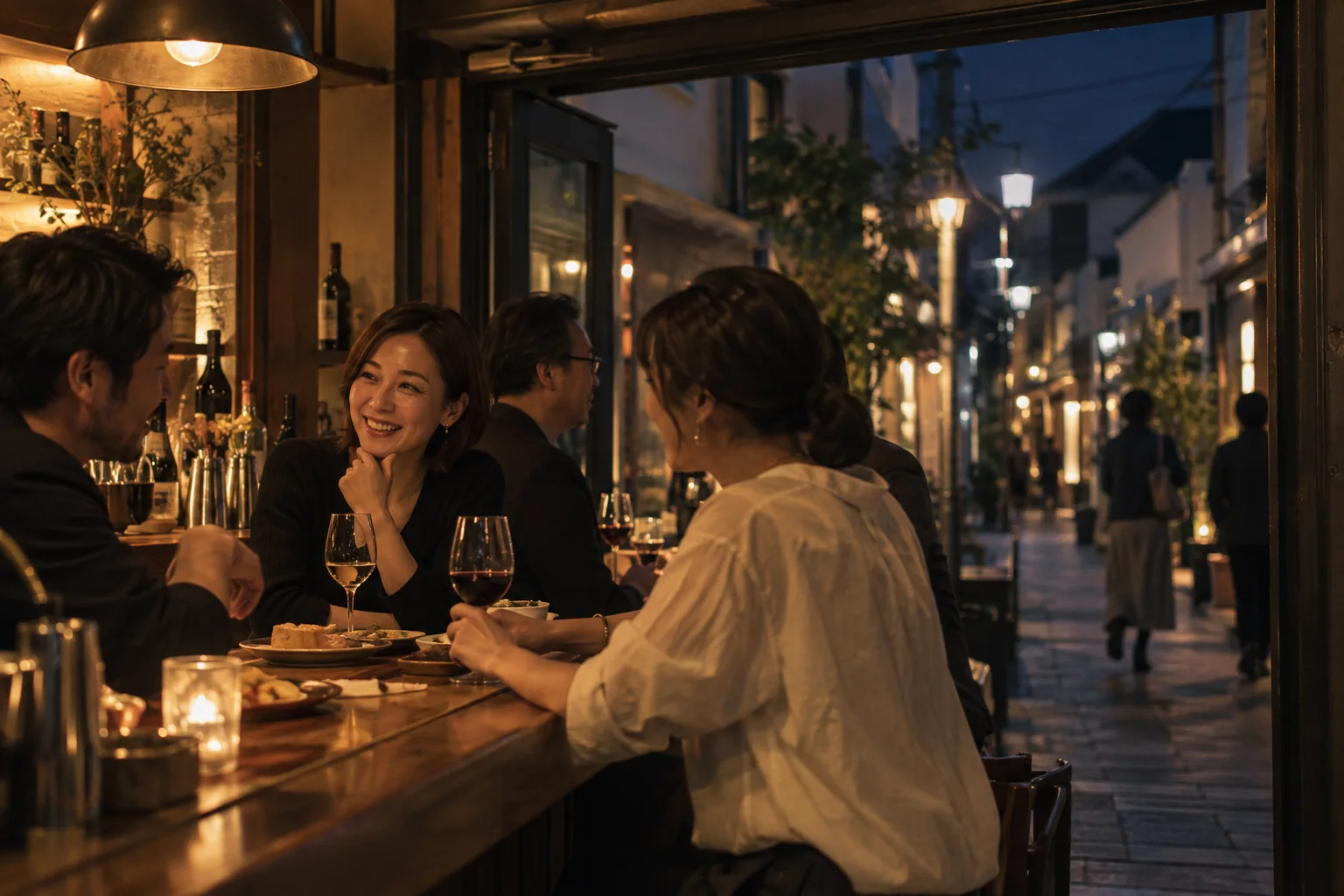 飲食店が並ぶ街を歩き、自分に合うお店を探す様子(イメージ・掲載店舗の実写ではありません)