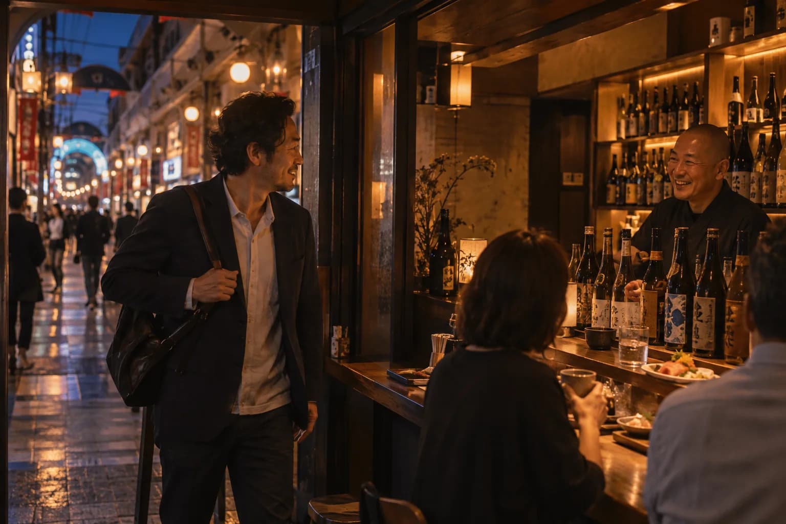 飲食店が並ぶ街を歩き、自分に合うお店を探す様子(イメージ・掲載店舗の実写ではありません)