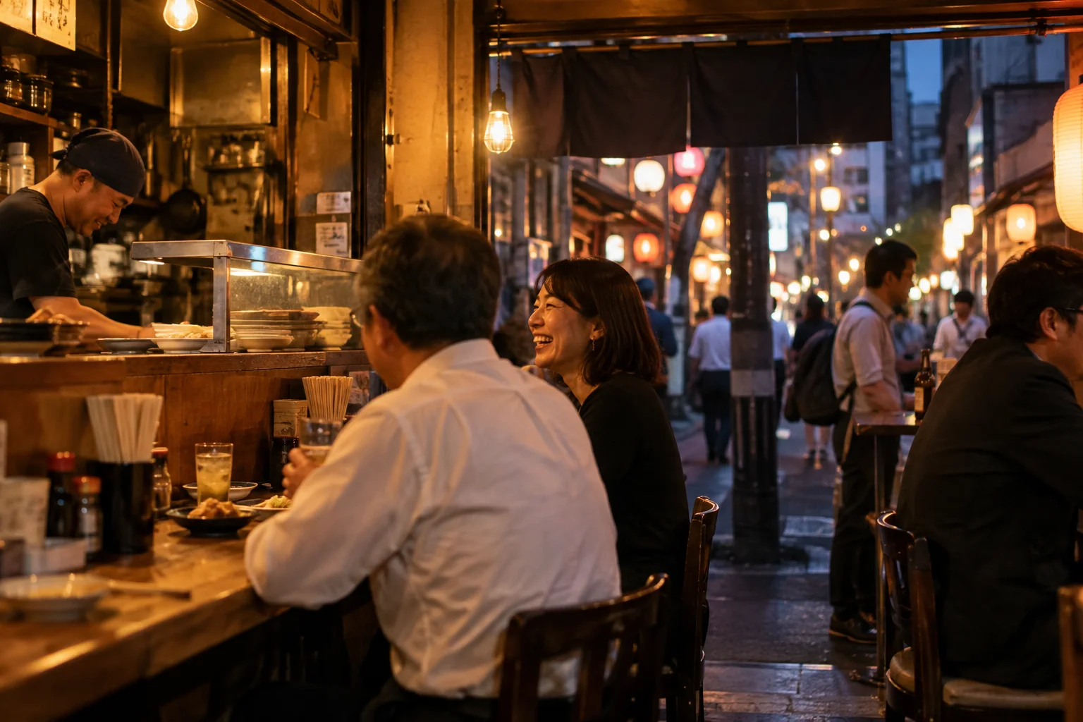 飲食店が並ぶ街を歩き、自分に合うお店を探す様子(イメージ・掲載店舗の実写ではありません)