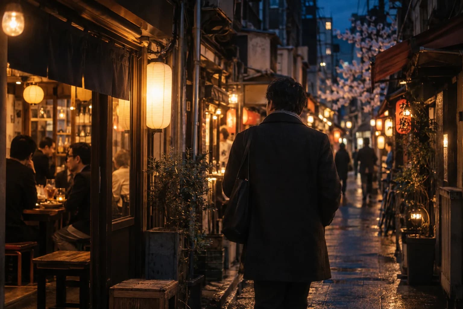 飲食店が並ぶ街を歩き、自分に合うお店を探す様子(イメージ・掲載店舗の実写ではありません)