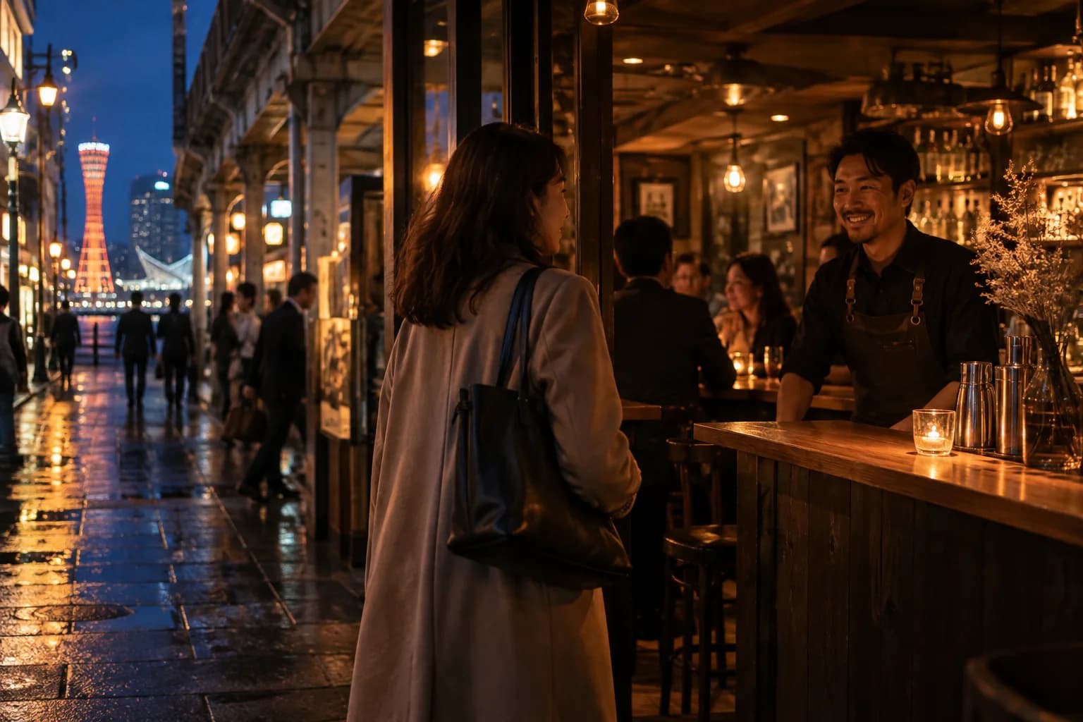 飲食店が並ぶ街を歩き、自分に合うお店を探す様子(イメージ・掲載店舗の実写ではありません)
