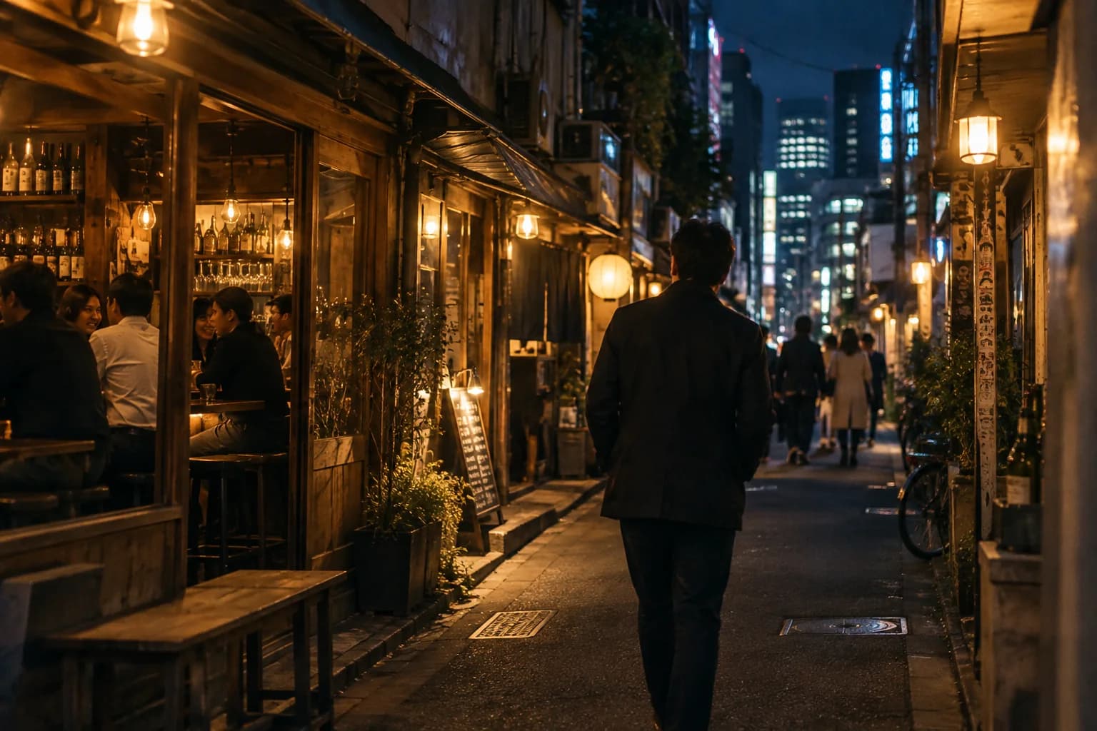飲食店が並ぶ街を歩き、自分に合うお店を探す様子(イメージ・掲載店舗の実写ではありません)