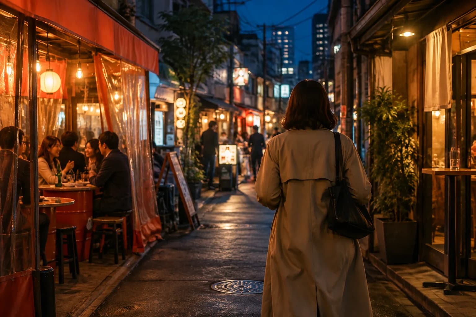 飲食店が並ぶ街を歩き、自分に合うお店を探す様子(イメージ・掲載店舗の実写ではありません)