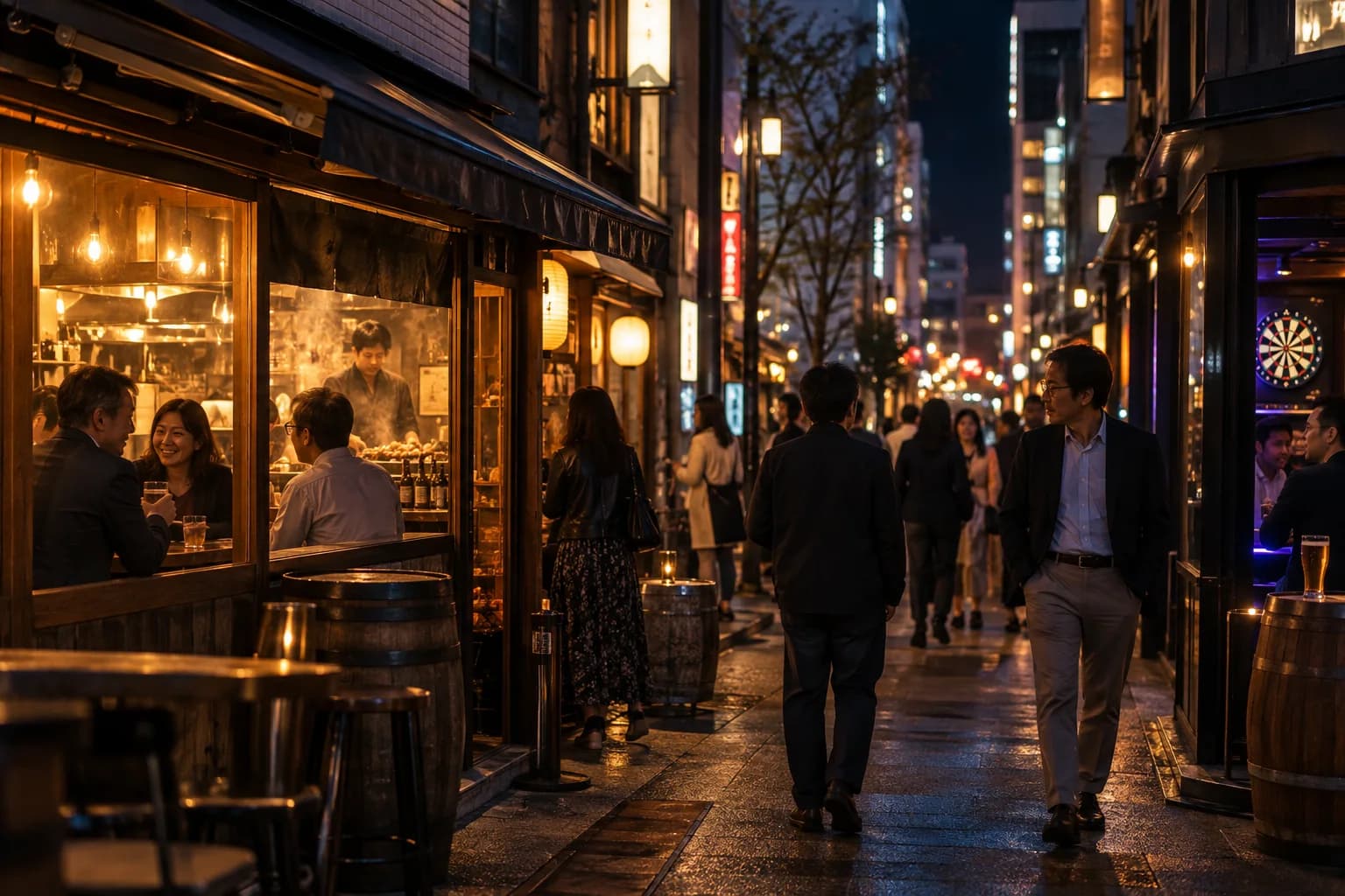 飲食店が並ぶ街を歩き、自分に合うお店を探す様子(イメージ・掲載店舗の実写ではありません)
