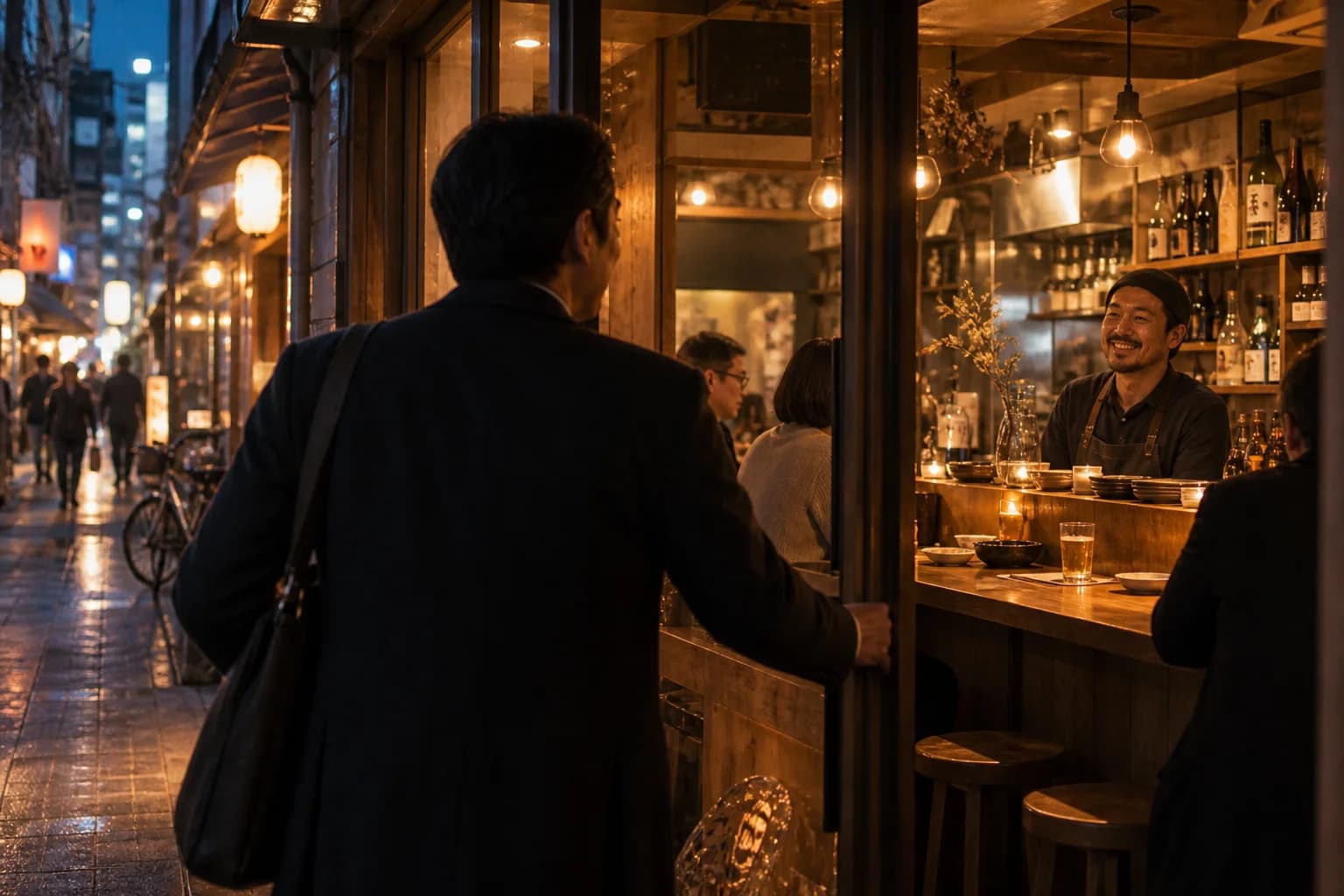 飲食店が並ぶ街を歩き、自分に合うお店を探す様子(イメージ・掲載店舗の実写ではありません)