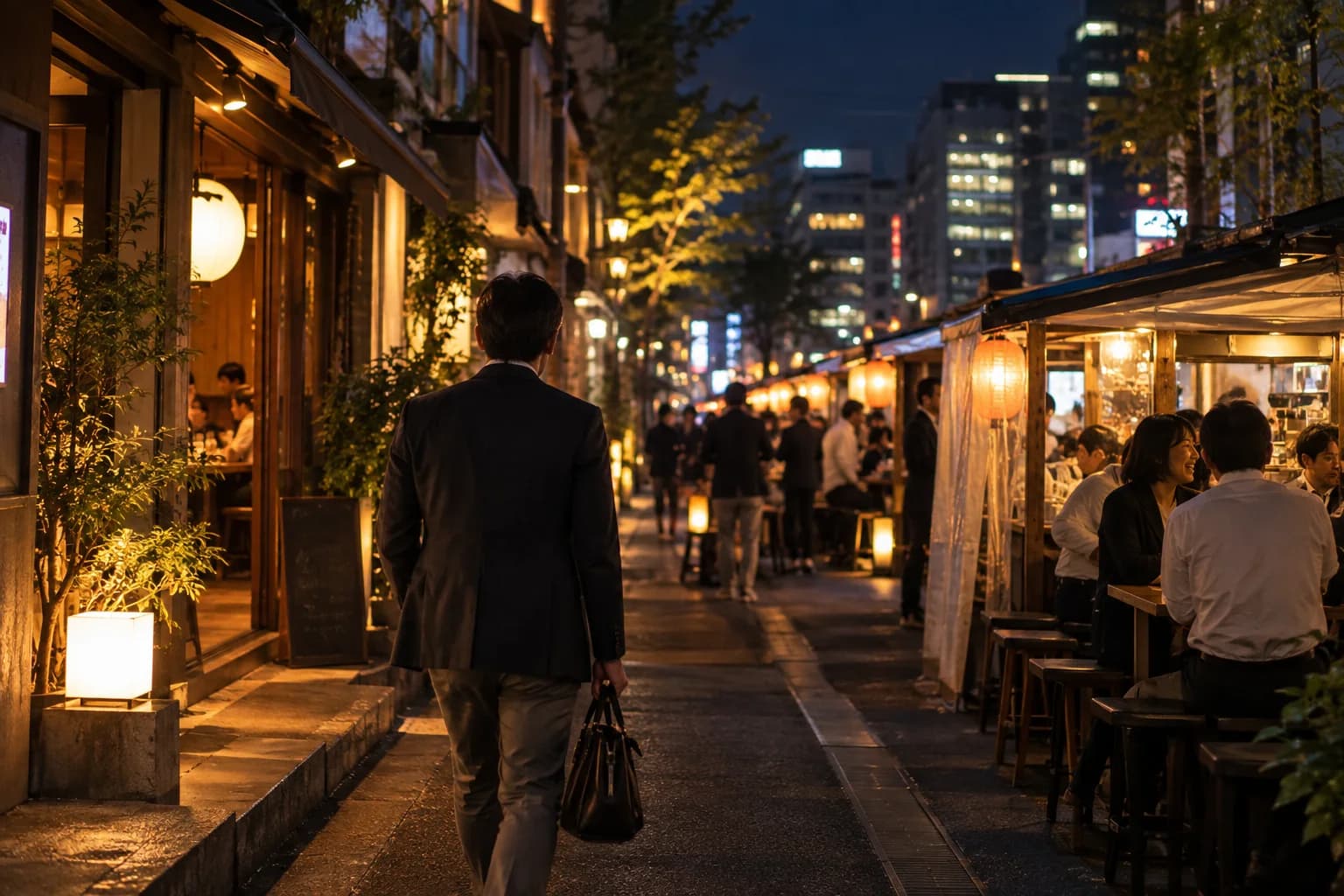 飲食店が並ぶ街を歩き、自分に合うお店を探す様子(イメージ・掲載店舗の実写ではありません)