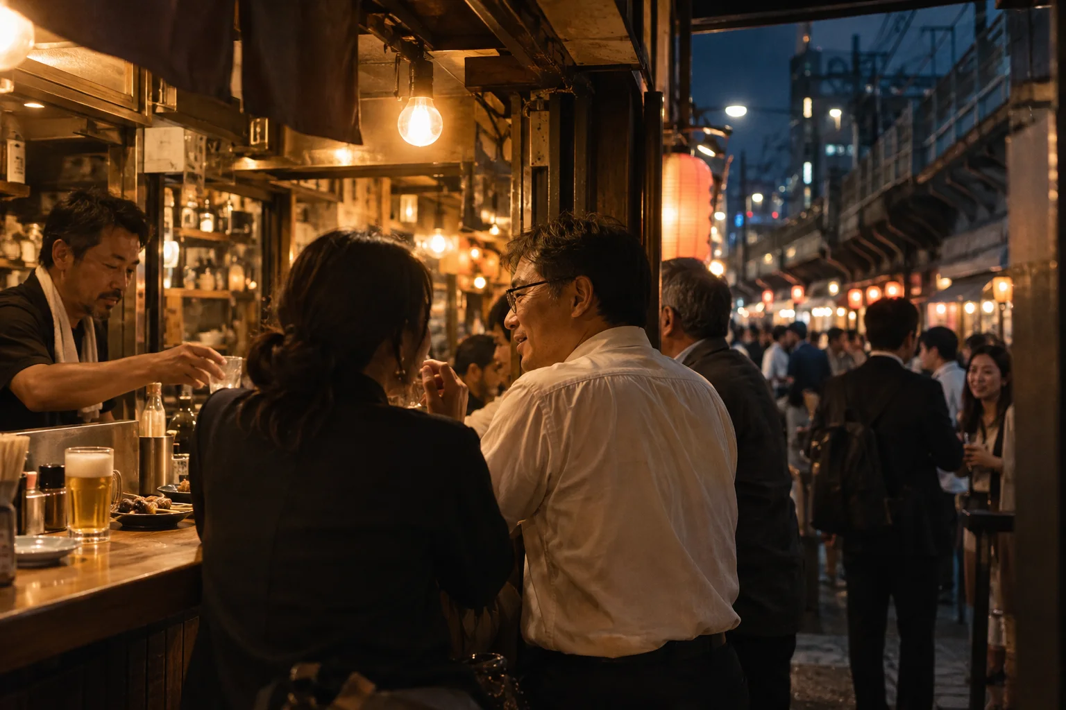 飲食店が並ぶ街を歩き、自分に合うお店を探す様子(イメージ・掲載店舗の実写ではありません)