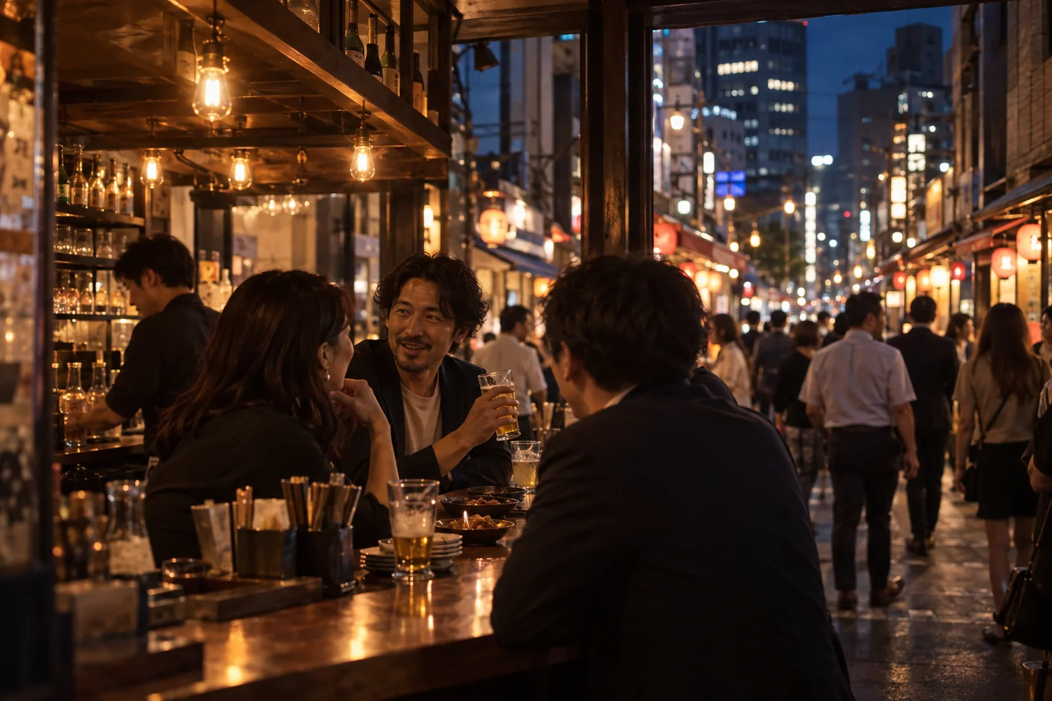 飲食店が並ぶ街を歩き、自分に合うお店を探す様子(イメージ・掲載店舗の実写ではありません)