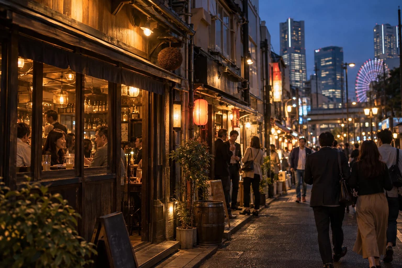 飲食店が並ぶ街を歩き、自分に合うお店を探す様子(イメージ・掲載店舗の実写ではありません)