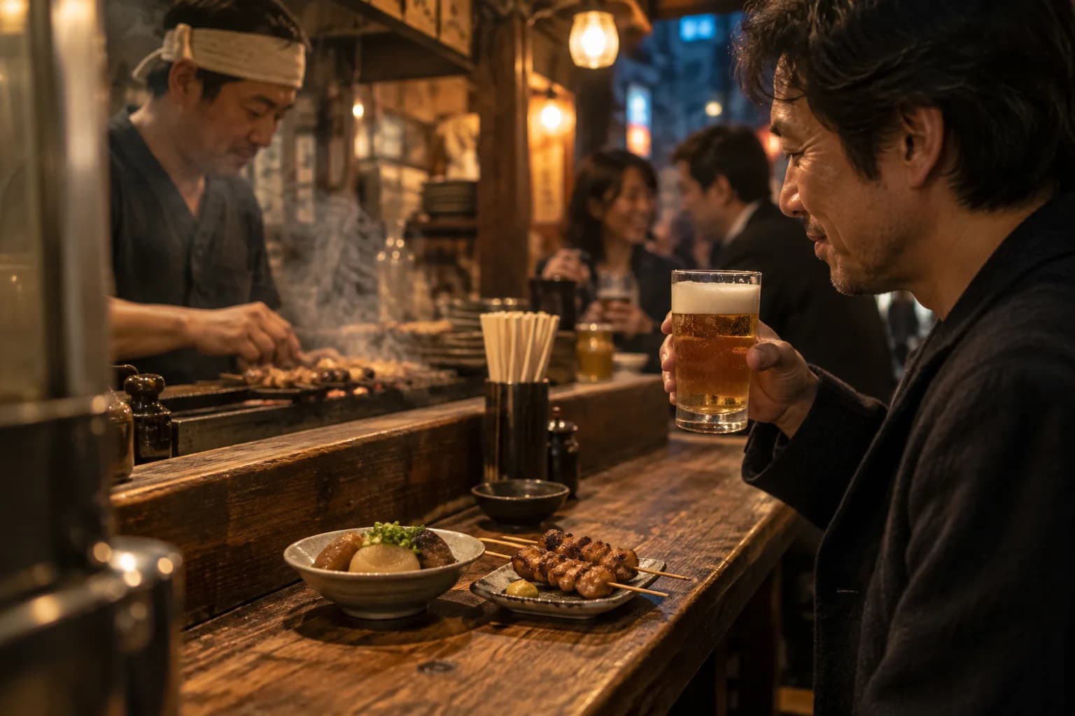 気軽な立ち飲みで一杯と小さなおつまみを楽しむ様子(イメージ・掲載店舗の実写ではありません)
