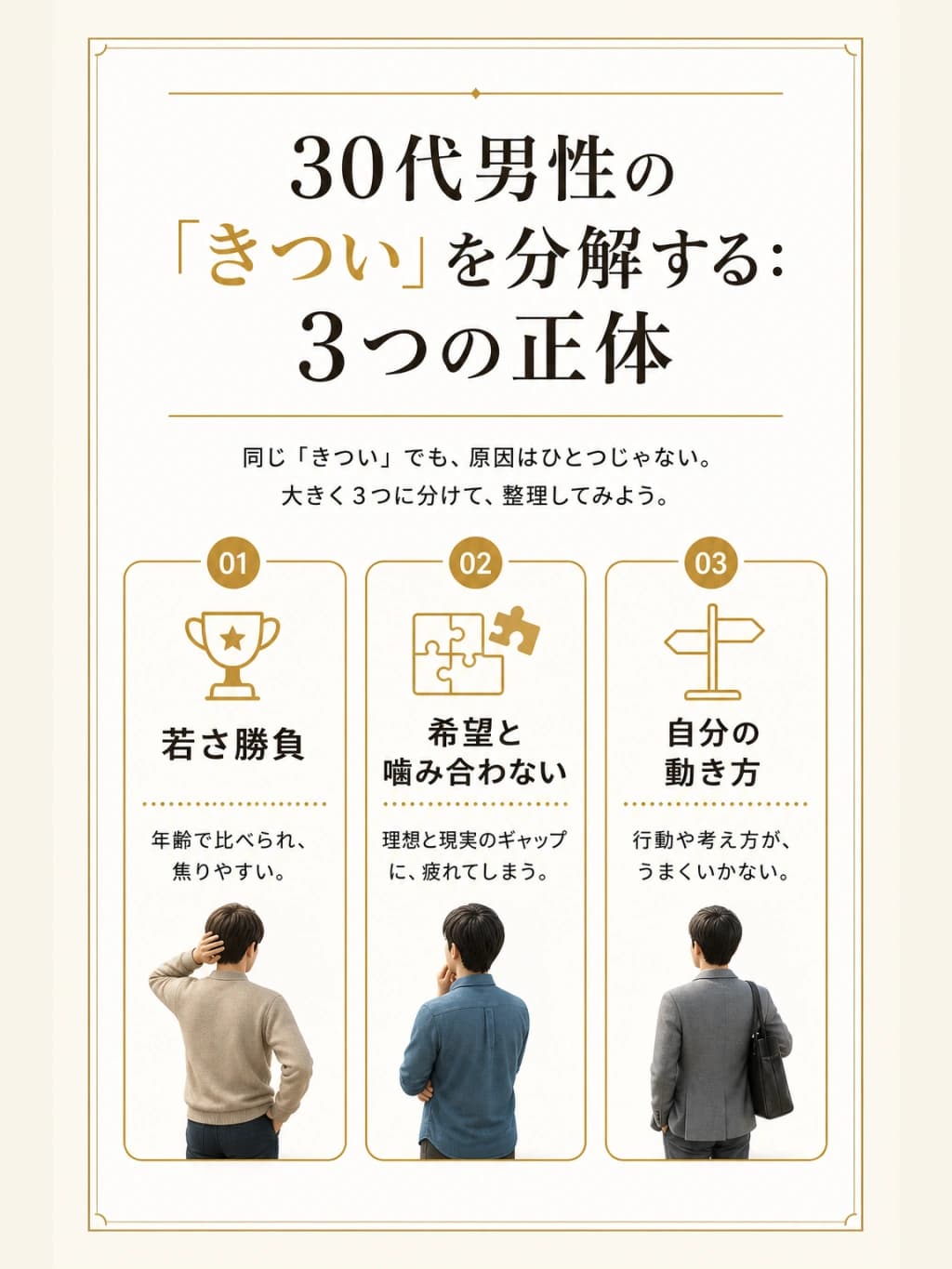 30代男性がマッチングアプリを「きつい」と感じる理由を3つに分解した図解