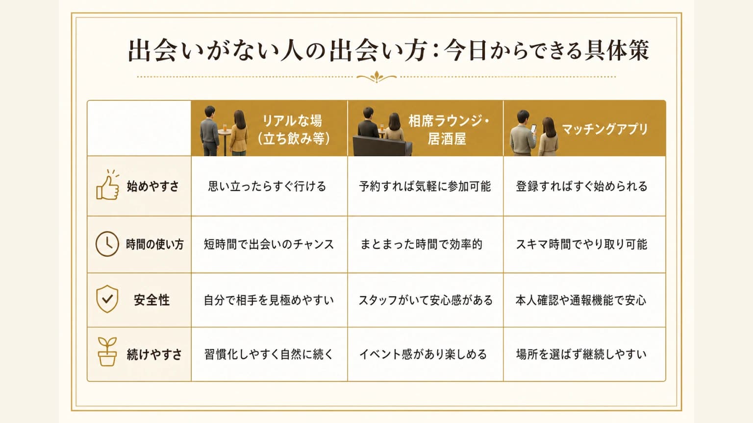出会いがない人が今日から実行できる具体策を示した図解