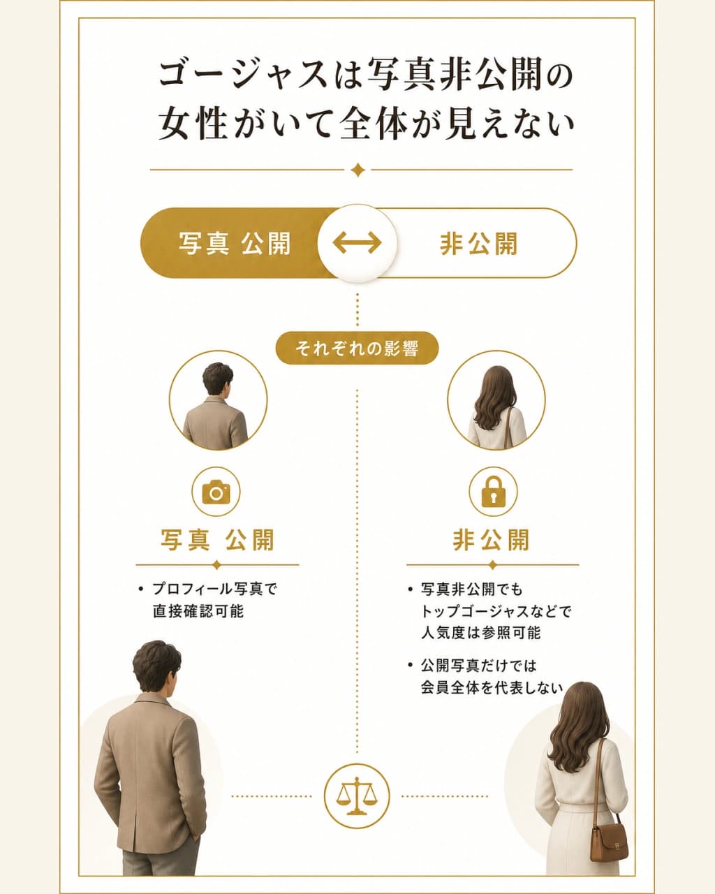 ゴージャスは写真非公開の女性がいて全体が見えないことを示した図解