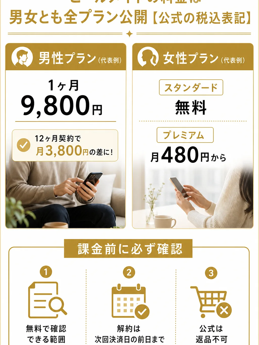 男女それぞれの代表的な料金プラン