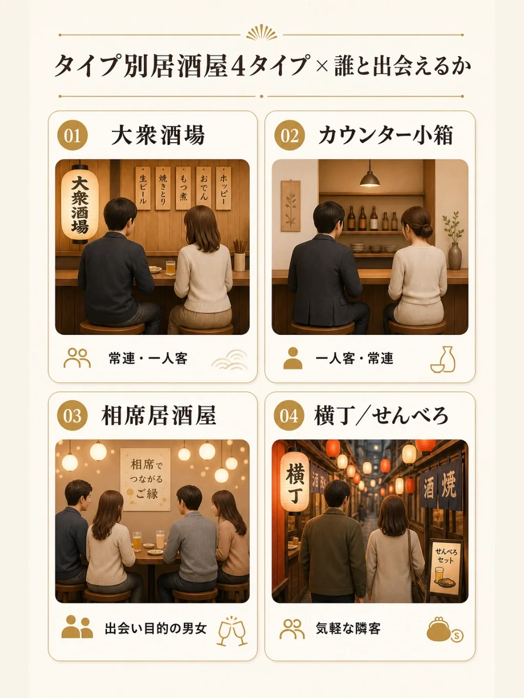 居酒屋4タイプと出会える相手