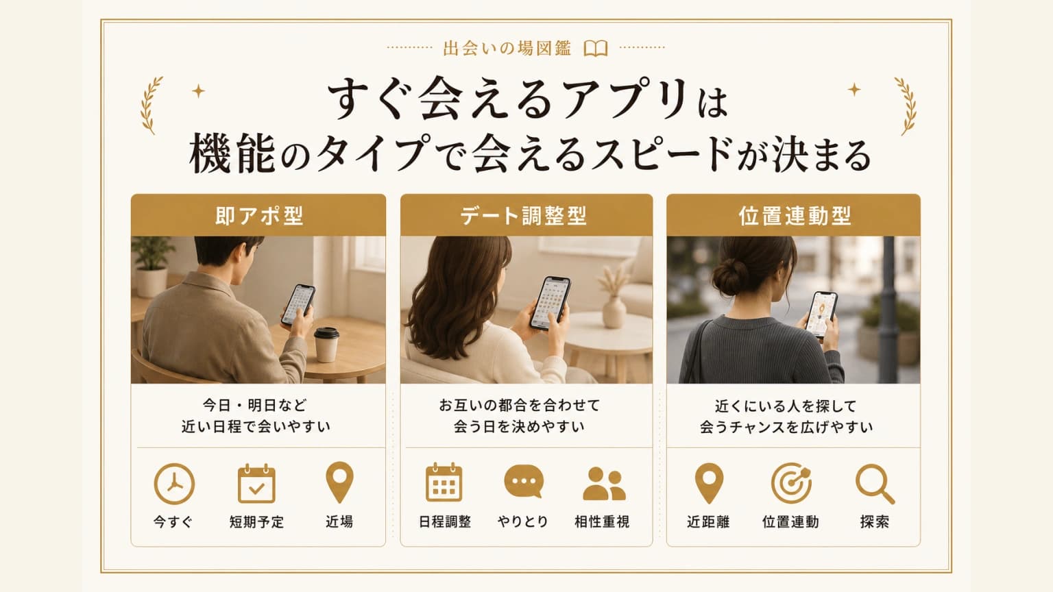 すぐ会えるアプリは「機能のタイプ」で会えるスピードが決まる
