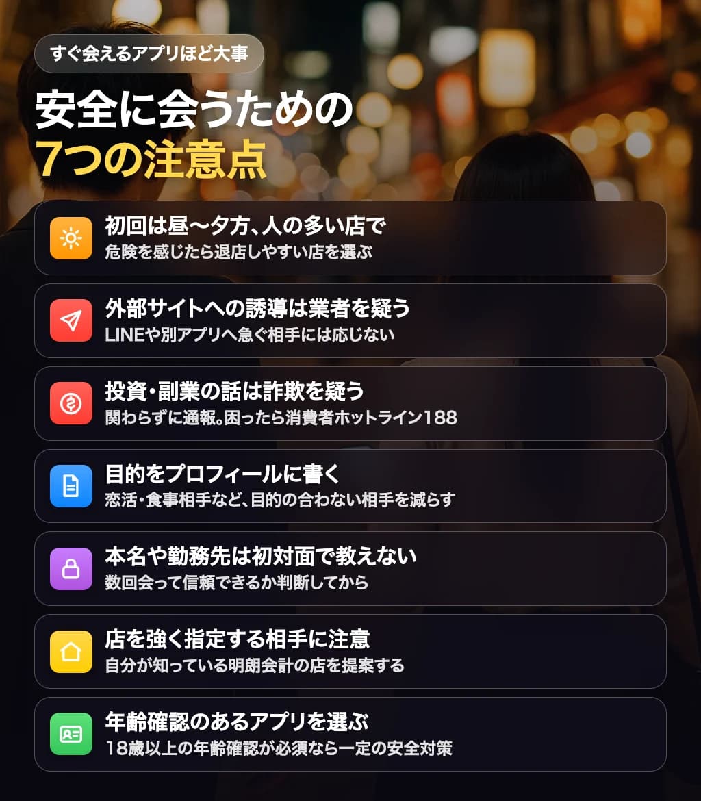 すぐ会えるアプリで安全に会うための注意点(要点整理)