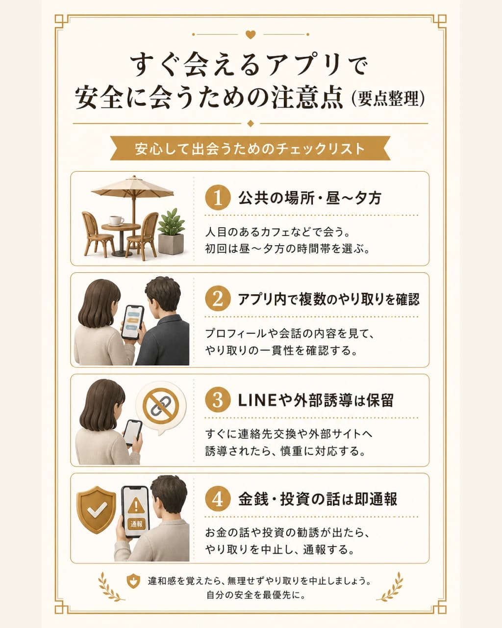 すぐ会えるアプリで安全に会うための注意点(要点整理)