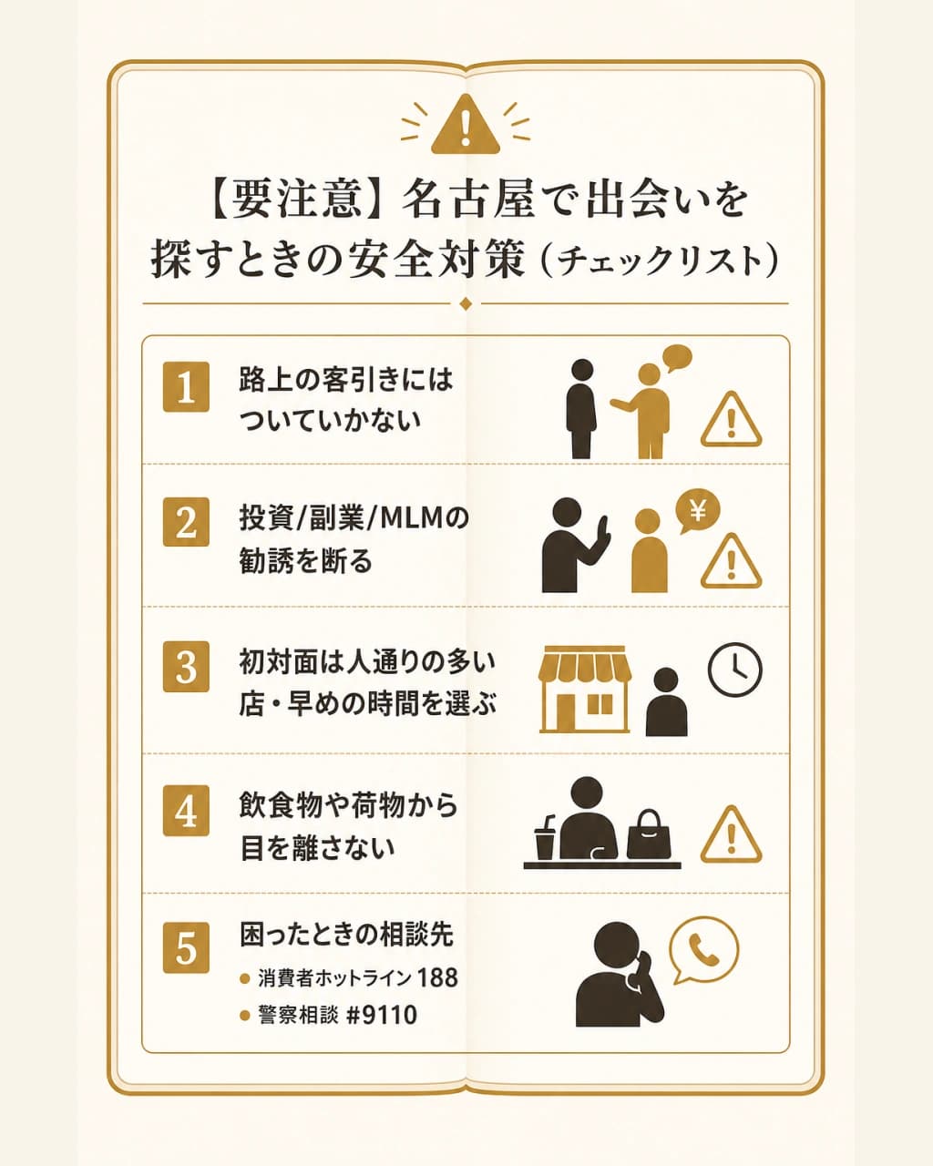 名古屋で出会いを探すときの安全対策チェックリスト