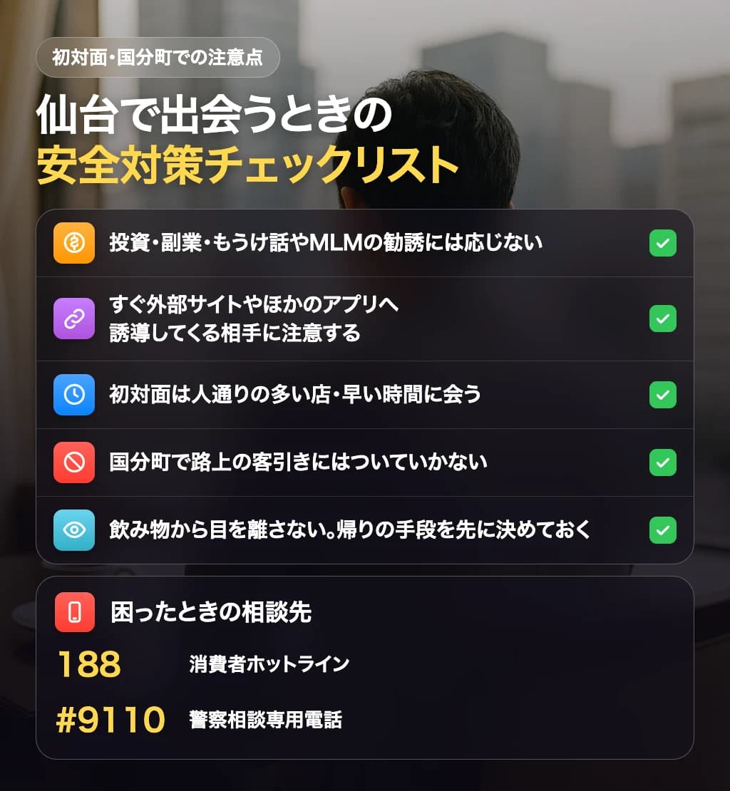 仙台で出会うときの安全対策チェックリスト(初対面・国分町での注意点)