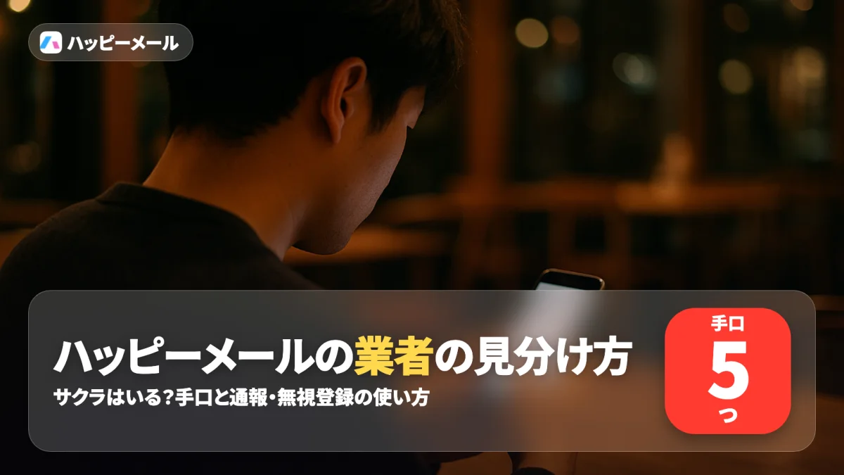 ハッピーメールの業者の見分け方とサクラの有無を解説する記事のアイキャッチ