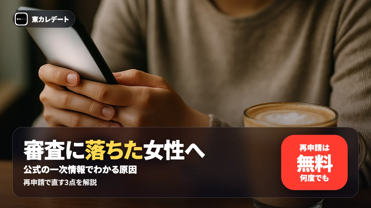 東カレデートの審査に落ちた女性に向けて原因と再申請の手順を公式情報で整理する記事のアイキャッチ