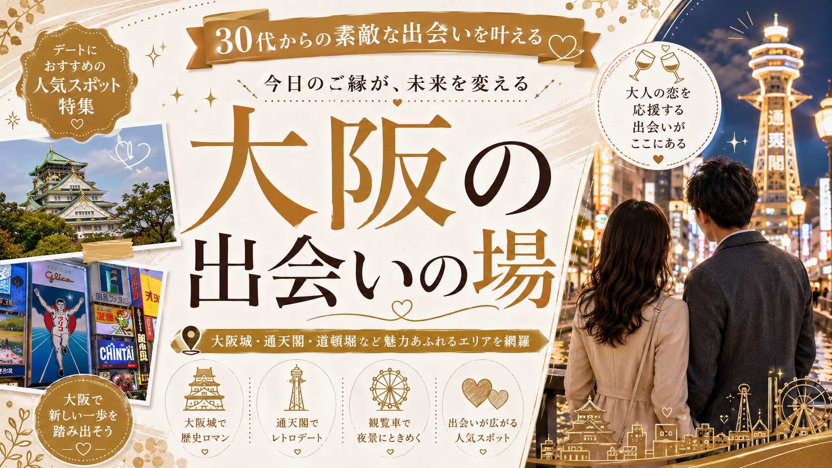 大阪の出会いの場を紹介する記事のアイキャッチ