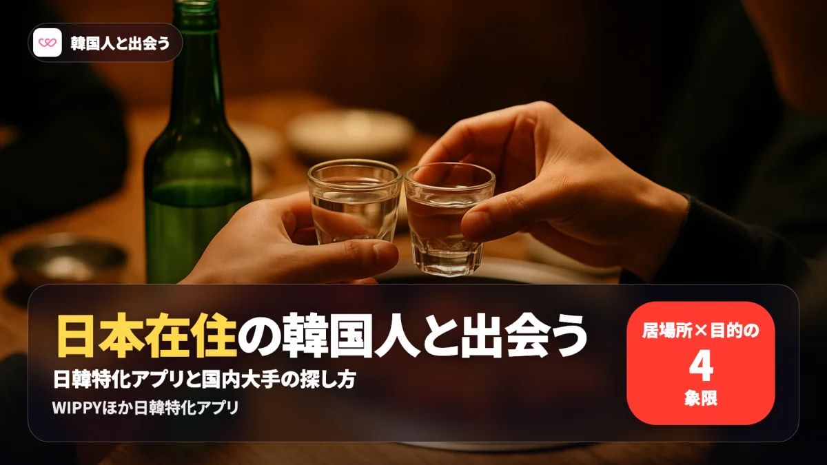 韓国人と出会えるアプリを相手の居場所と目的の4象限で選び分ける記事のアイキャッチ