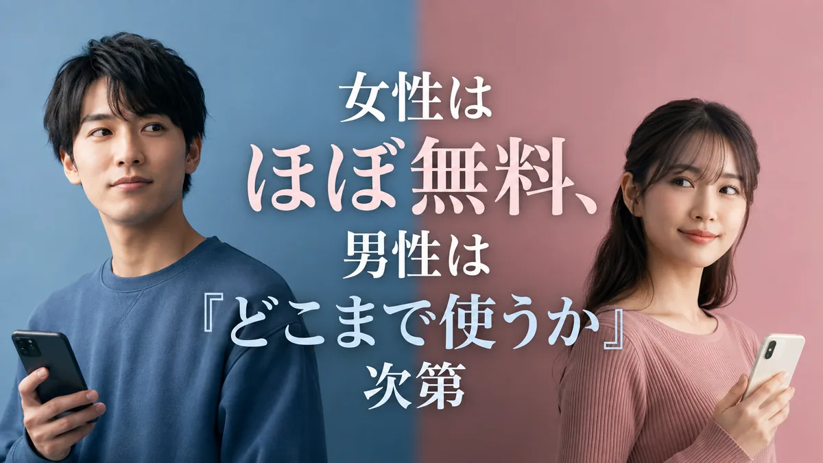 完全無料・課金なしで使えるかは「性別」と「どこまで使うか」で変わる｜無料で使える出会いアプリの解説イメージ